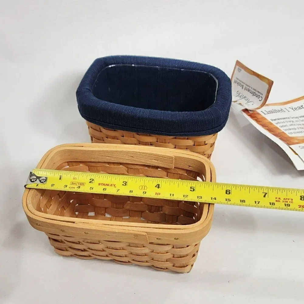 3 Taskets Renaissance Wood Slat Woven Baskets Navy Liner Bow Wow Meow‎